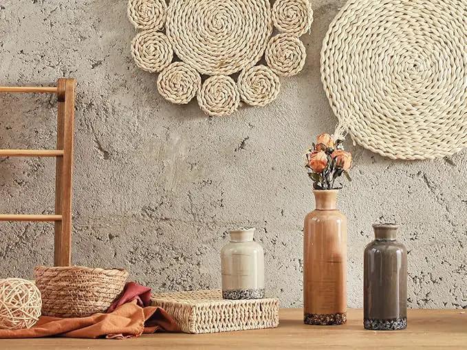 Ceramic Vase Set of 3, Neutral Flower Vases Home Decor, Pottery Rustic Farmhouse Decorative Vases Modern Decor for Table Mantel Entryway Bookshelf Living Room Kitchen Bedroom - Brown by GreenHaven Gardens
