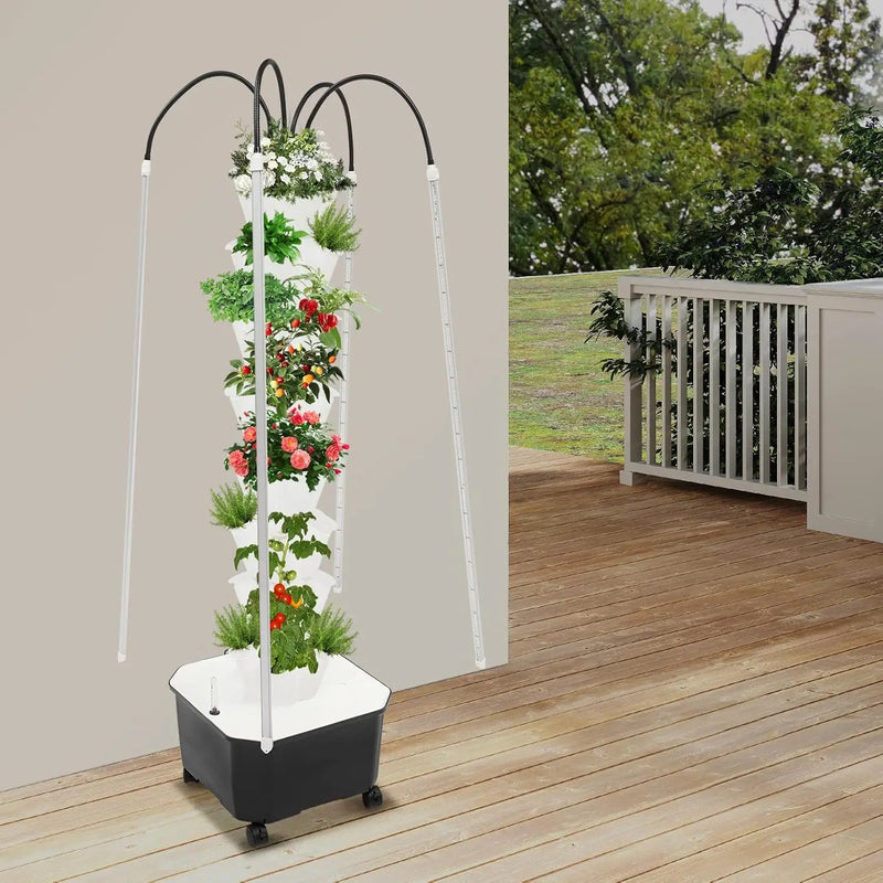 Hydroponic Growing Tower System Kit, 40-Plant Vertical Hydroponics Garden Tower with LED Grow Light, for Outdoor Indoor Herbs Fruits Vegetables Smart Garden Planter Kit by GreenHaven Gardens