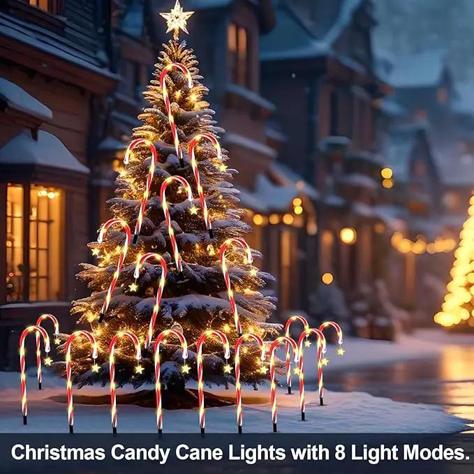 2 Set 24 Pack Upgraded Solar Christmas Candy Cane Lights, 18.6 Inch 144LED Outdoor Pathway Stake Lights with 8 Modes, Solar Candy Cane Lights for Decor Lighting Walkway Yard Garden Xmas Decorations by GreenHaven Gardens