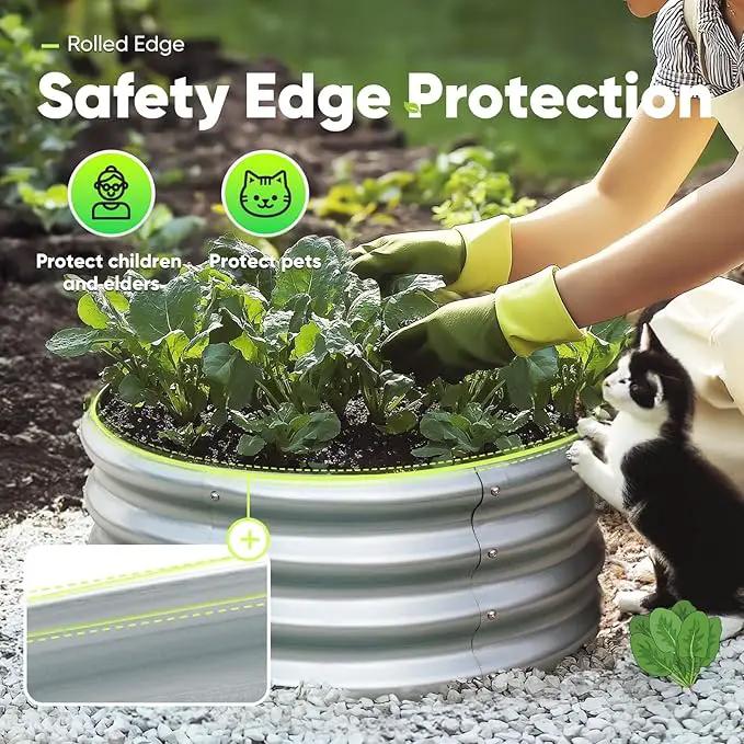 KING BIRD Raised Garden Bed Galvanized Round Planter Box Outdoor for Gardening, Plants, Vegetables, Flowers, Silver, 24x24x12 in, 2 Packs by GreenHaven Gardens