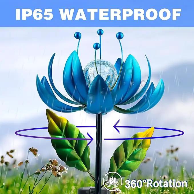 Solar Wind Spinner, 38 Inch Metal Stake Yard Spinners,Solar Powered Multi-Color LED Glass Ball with Kinetic Wind Sculpture Spinner Windmills for Yard by GreenHaven Gardens