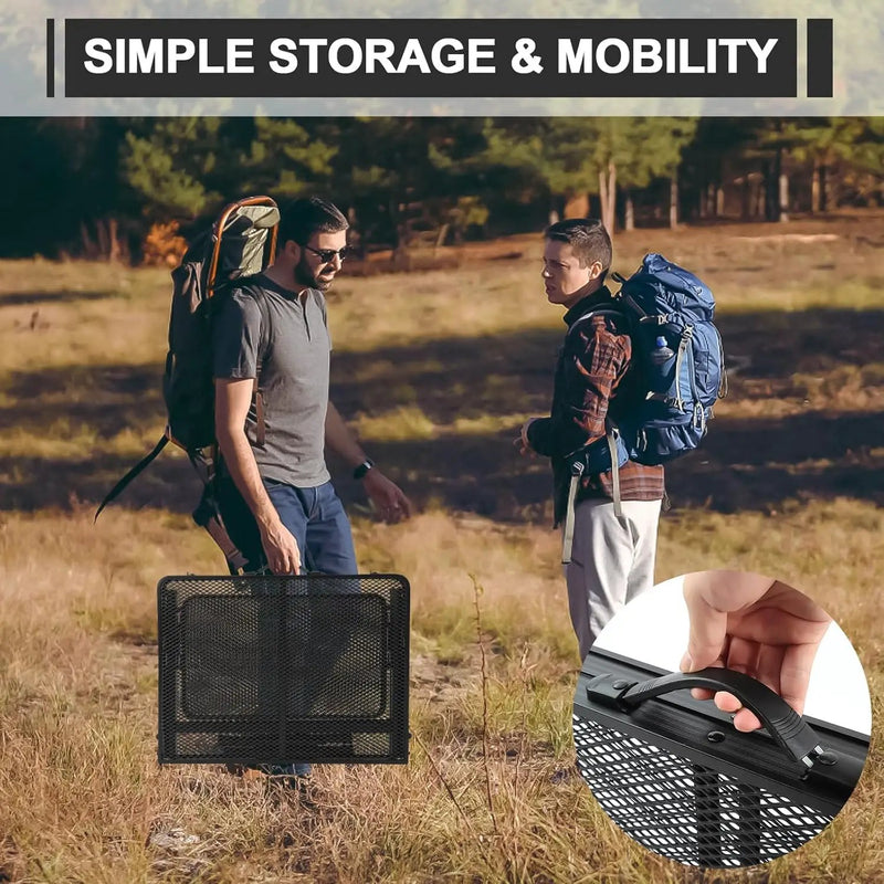 Folding Grill 4.4 FT Portable Camping Table with 2 Wing Panels, Height Adjustable Metal Outdoor Table with Mesh Desktop and Mesh Bag, Picnic, Beach and BBQ, Party, Black by GreenHaven Gardens