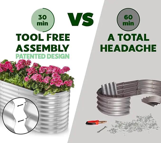 Galvanized Raised Garden Beds Outdoor // 8×2×2 ft Planter Raised Beds for Gardening, Vegetables, Flowers (Silver) // Large Metal Garden Box // Patented Tool-Free Design by GreenHaven Gardens