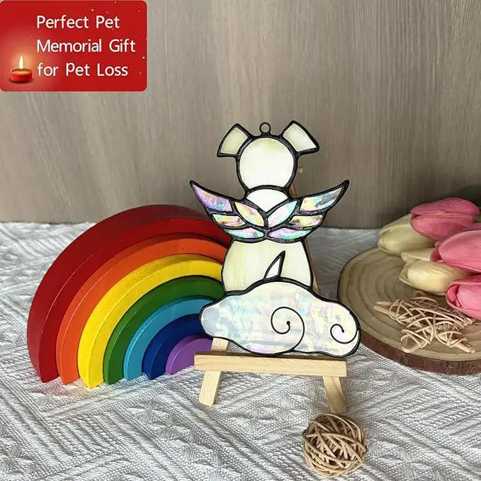 Stained Glass Angel Wings Dog Memorial Gifts for Loss of Dog Sympathy Gift Suncatcher, Rainbow Bridge Pet Passing Away Remembrance in Memory, Dog Bereavement Gifts for Loss of Pet,Yellow by GreenHaven Gardens