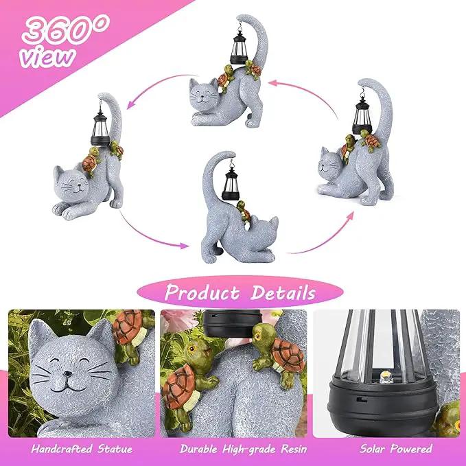 Solar Garden Decor Cat Figurine-Cat Outdoor Statue with Solar Lantern, Loving Turtle Garden Decor for Outside Patio,Porch,Yard, Backyard-Unique Housewarming Gifts for Mom Grandma Women by GreenHaven Gardens