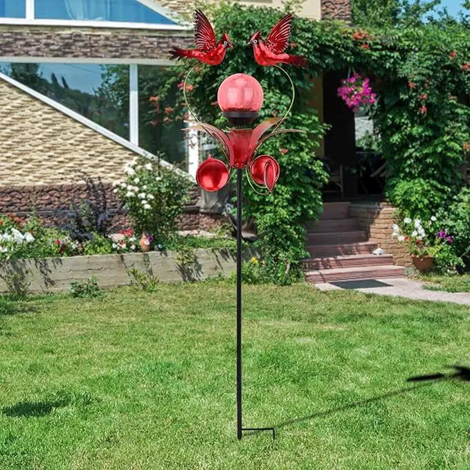 VCUTEKA Cardinal Solar Lights Outdoor Metal Garden Stake Waterproof Crackle Glass Globe Garden Decor Cardinal for Pathway, Lawn, Patio, Yard by GreenHaven Gardens