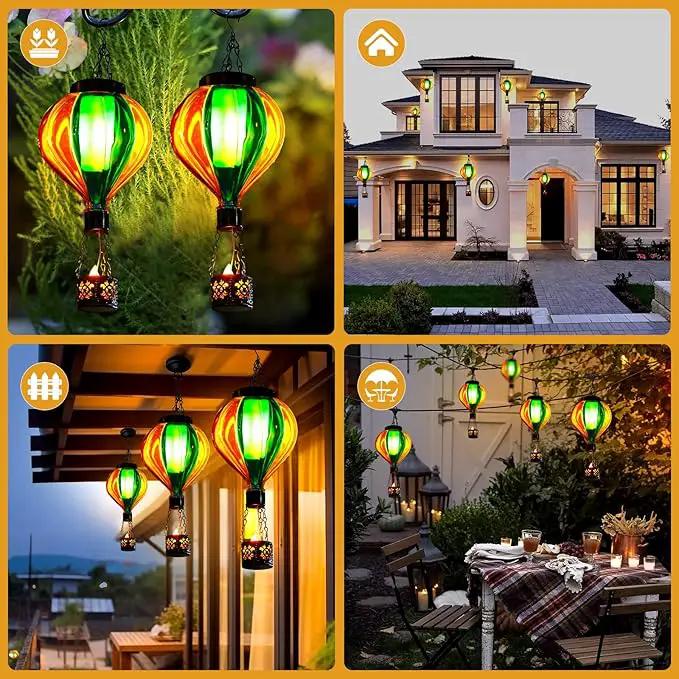 Hot Air Balloon Solar Lantern with Flickering Flame Christmas Gifts for Women Grandma Mom Outdoor Hanging Light Solar Decorative Air Balloon Lamp for Garden Patio Yard and Home (Blue & Yellow) by GreenHaven Gardens