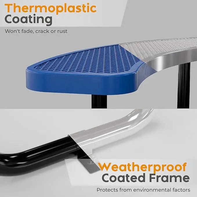 Metal Picnic Tables for Outdoors with Umbrella Hole - Coated Steel Heavy Duty Commercial Grade Table with Adjustable Seats (Blue, 38 in, Round, Expanded Steel) by GreenHaven Gardens