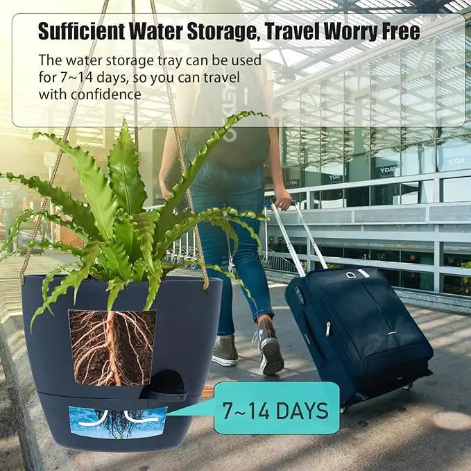 8 inch Hanging Planters, 2 Pack Self Watering Hanging Pots with 20oZ Deep Reservoir for Indoor Outdoor Plants Flowers, Black by GreenHaven Gardens