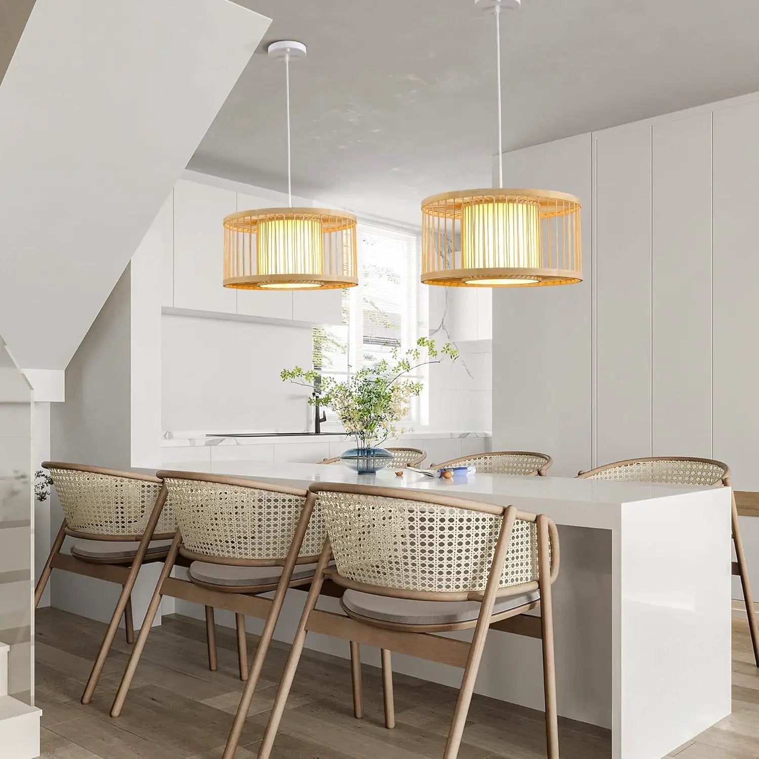 Rattan Pendant Lights, 15.8" Boho Wicker Pendant Light Handwoven Rattan Chandelier Beach Country Natural Hanging Light for Dining Room Kitchen Living Room Bedroom by GreenHaven Gardens