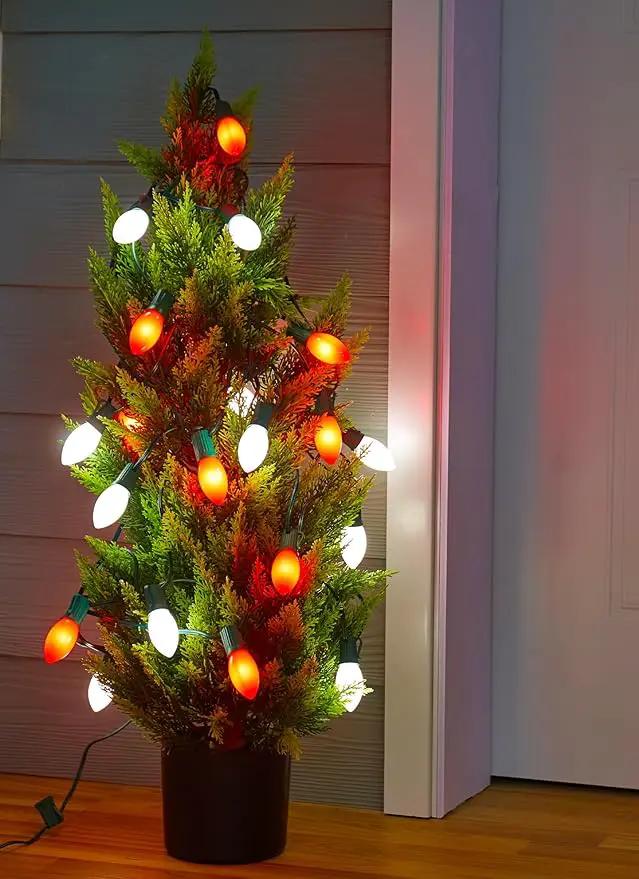 C9 LED Christmas Lights Outdoor, 50 Feet String with 50 Shatterproof Matte Bulbs, Connectable Waterproof Tree Lights for Holiday Roofline Backyard Garden Decor, Red & Pure White by GreenHaven Gardens