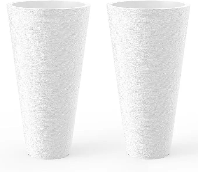 Kante Tall Round Planter Set of 2, 29 Inch Tall Decorative Planter Pots for Outdoor Indoor Garden Patio Front Porch (White) by GreenHaven Gardens