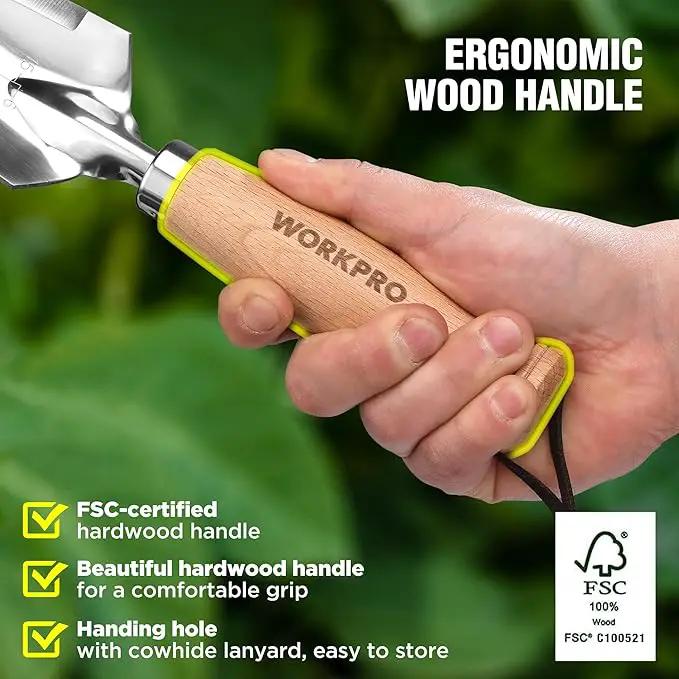 WORKPRO 12.5" Weeder Puller Tool with Wood Handle, 4-in-1 Polished Stainless Steel Garden Trowel, Hori Hori Garden Knife for Easy Weeder Removal, Planting, Weeding, Small Gardening Hand Tools by GreenHaven Gardens