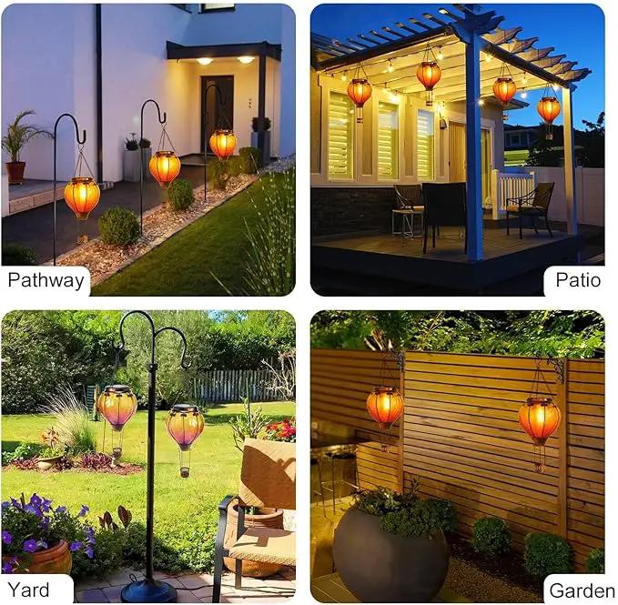 pearlstar Hot Air Balloon Solar Lantern with Flickering Flame Light Outdoor Solar Hanging Lights Waterproof for Garden Yard Farmhouse Patio Outside Decoration, Stained Glass Gradient Orange by GreenHaven Gardens