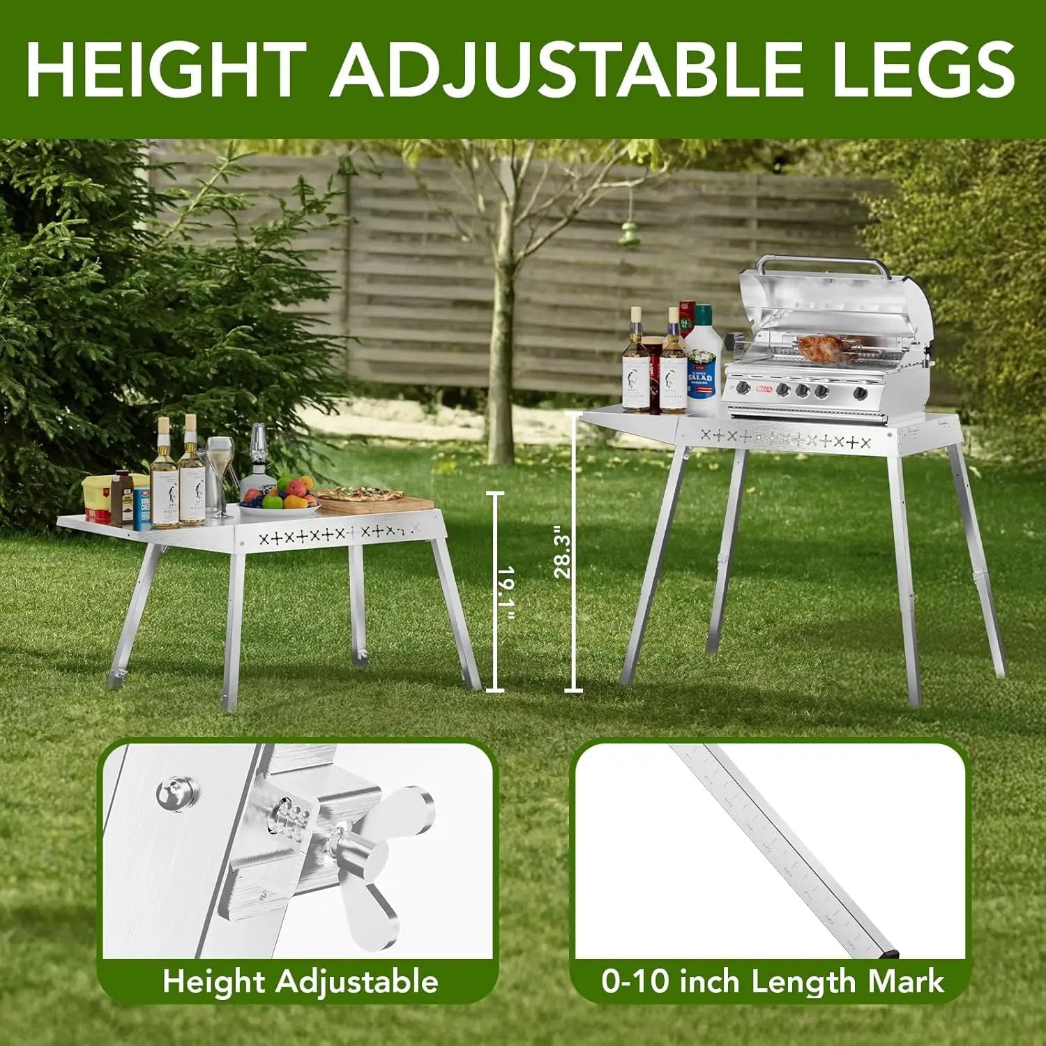 Food Grade 304 Stainless Steel BBQ Grill Table fits Tabletop Griddle, Outdoor Grill Table with 4 Foldable Legs, Portable Grill Stand for RV, Camping, Tailgating by GreenHaven Gardens