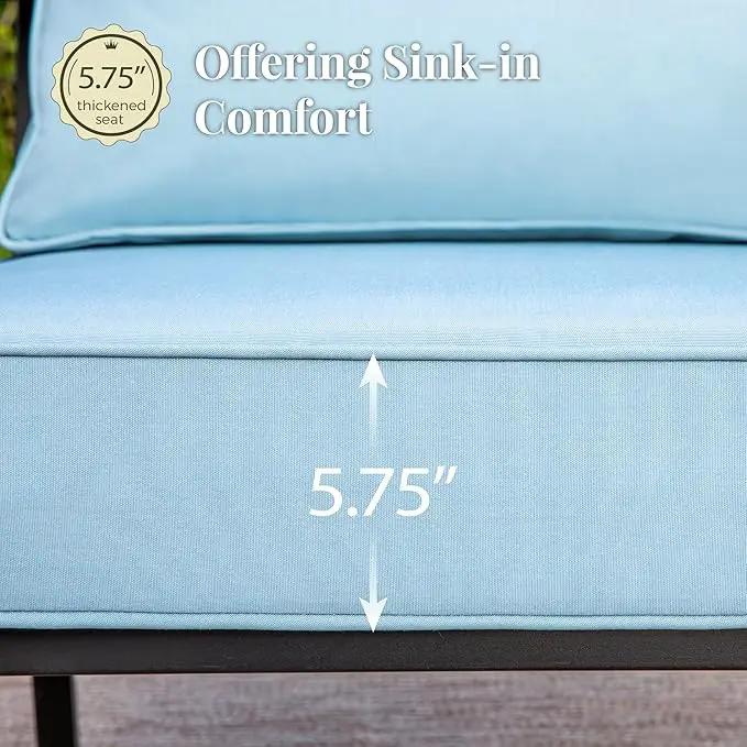 Patio Furniture Set with Fire Pit Table, 5 Pcs Metal Outdoor Conversation Set, 4 Rocking Chairs with 5.75" Extra Thick Cushion and 28" Fire Pit Table for Backyard Deck, Blue by GreenHaven Gardens