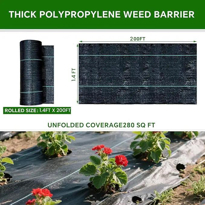 Weed Barrier Landscape Fabric Heavy Duty,3.2 OZ Premium Garden Weed Blocker Fabric for Weed Control, Plastic Ground Cover with Woven Weed Cloth,Durable Landscaping Fabric (1.4ft x 200ft) by GreenHaven Gardens