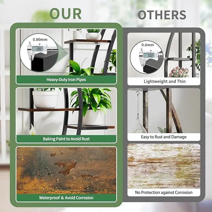 62" Tall Plant Stand with Grow Light Indoor, 7 Tiered Metal Plant Shelf Bookshelf, Curved Corner Flower Stand Display Storage Rack Holder for Living Room, Balcony Decor by GreenHaven Gardens