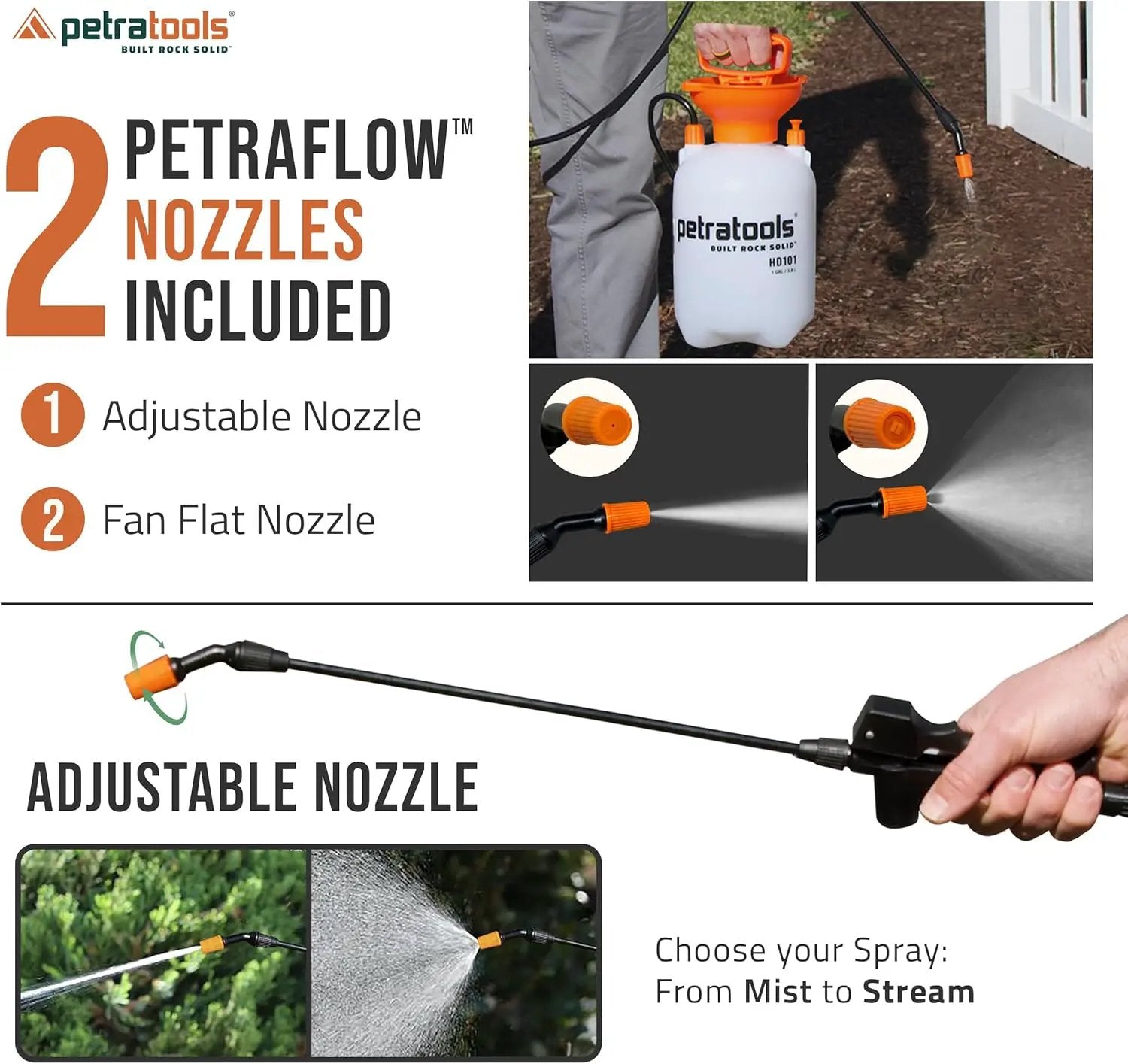 Petratools 1 Gallon Pump Sprayer – HD101 Garden Sprayer for Weeds, Lawn Care & Pesticides – 52” Long Hose, 2 Nozzles & Easy Carry Handle – Durable & Lightweight by GreenHaven Gardens