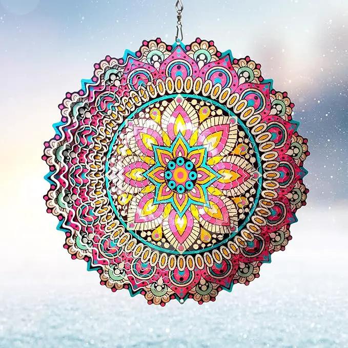 Wind Spinner Blossom Mandala Wind Spinners Outdoor 12inch 3D Stainless Steel Hanging Wind Sculptures Creates Holographic Effect. Kinetic Garden Decoration Yard Art Decor Worth Mandala Gifts by GreenHaven Gardens