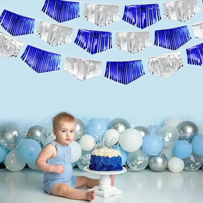 Royal Blue Silver Tassel Banner Metallic Fabric Pennant Bunting Flag for Graduation Birthday Retirement Bachelorette Engagement Wedding Bridal Shower Navy Nautical Ahoy Achor Party Decoration Supplies by GreenHaven Gardens