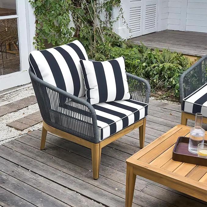 LVTXIII Outdoor/Indoor Deep Seat Cushion Patio Seat and Back Cushion Set All-Weather Replacement Chair Cushion for Garden Furniture Decoration, 24"x24"x4", Cabana Navy by GreenHaven Gardens