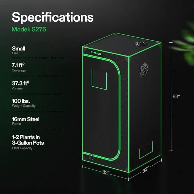 VIVOSUN S276 32"x32"x63" Grow Tent, High Reflective Mylar with Observation Window and Floor Tray for Hydroponics Indoor Plant for VS1500 by GreenHaven Gardens