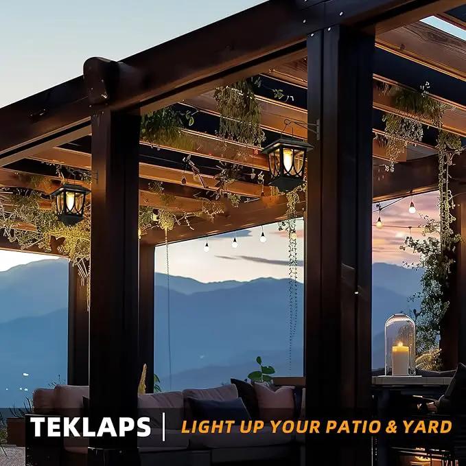 Solar Lanterns Outdoor Waterproof 2 Pack, Glass Auto On/Off LED Hanging Solar Lights, Outdoor Lantern with Wall Mount for Yard Fence Patio - Black by GreenHaven Gardens