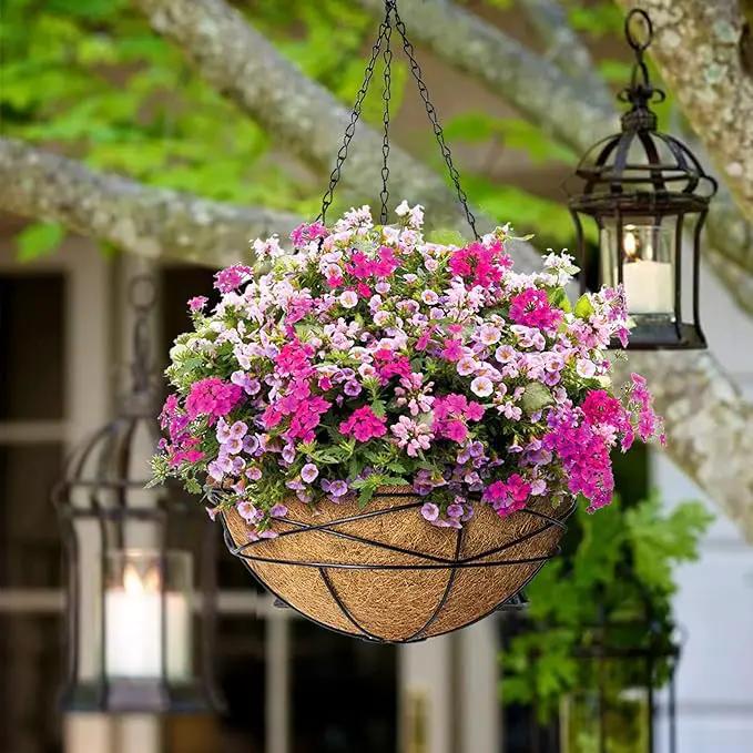 4 Pack 12 Inch Hanging Planters for Outdoor Plants Metal Watering Flower Baskets with Coco Liner for Hanging Pot Round Plant Holders Planter for Outside Garden Decoration by GreenHaven Gardens