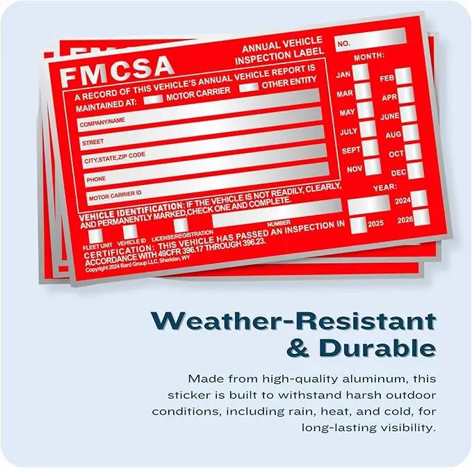 40-Pack DOT Compliant Aluminum Annual Vehicle Inspection Label – Red FMCSA Label with Punch Boxes by GreenHaven Gardens