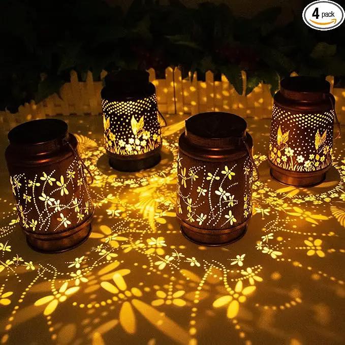 Mothers Day Gifts, 4 Packs Dragonfly&Hummingbird Solar Lantern Lights Outdoor Decor, Hanging Waterproof Metal Decorations, Landscape Lights for Garden Patio Yard Lawn Backyard Front Porch by GreenHaven Gardens