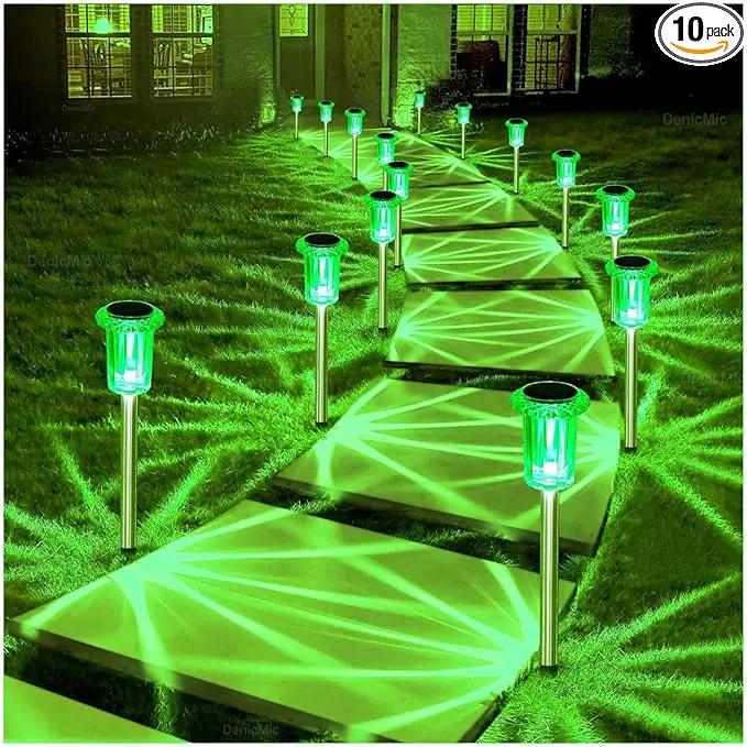 DenicMic Solar Lights Outdoor Pathway Lights LED Waterproof Acrylic Lamp Head Stainless Steel Stake for Yard Garden Landscape Path Walkway Driveway Patio Lawn (Green 10Pack) by GreenHaven Gardens