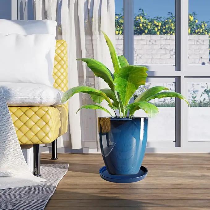 Ceramic Plant Saucer Pot Tray 10 Inch, Planter Saucers 4 5 6 7 8 9 10 11 12 13 Inch for Indoors Outdoor, Durable Sturdy Flower Drainage drip Water Tray for Glazed Pots Base (10.7 Inch-Blue) by GreenHaven Gardens