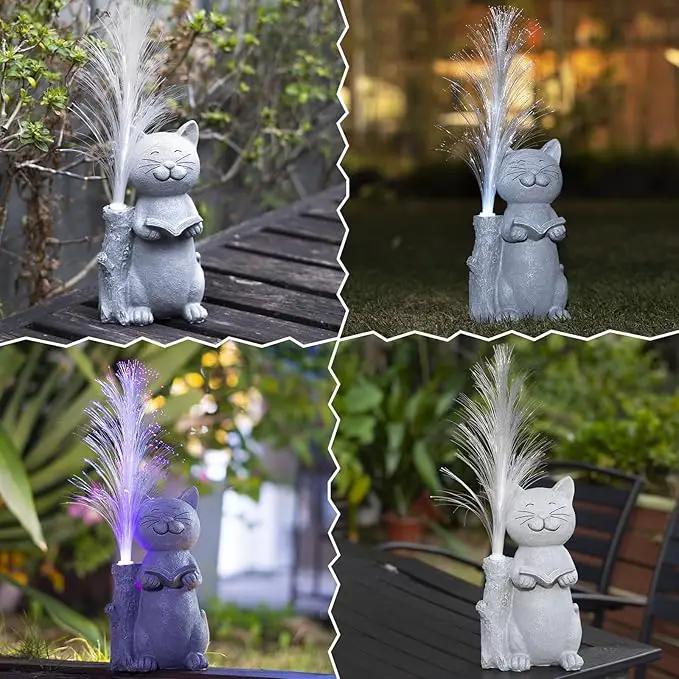 Solar Lights Garden Statue Cat by GreenHaven Gardens