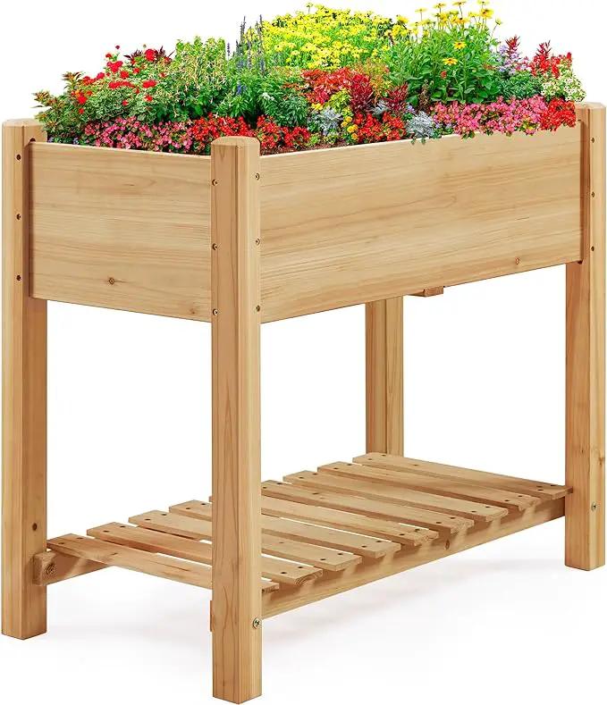 Yaheetech 34x18x30in Horticulture Raised Garden Bed Planter Box with Legs & Storage Shelf Wooden Elevated Vegetable Growing Bed for Flowers, Plants, Backyard, Patio, Balcony, Light Brown by GreenHaven Gardens