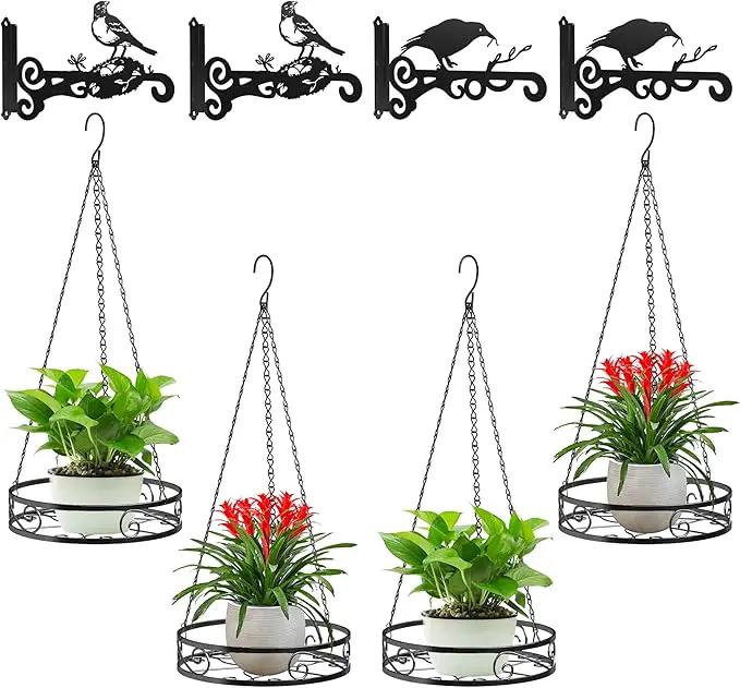 8-Pack Metal Hanging Planters for Indoor Plants - Heavy Duty Anti Rust 4 Hanging Plant Holder with 4 Bird Patterned Plant Hanger – Aesthetic Flower Pot Holder for an Instant Indoor and Outdoor Decor by GreenHaven Gardens