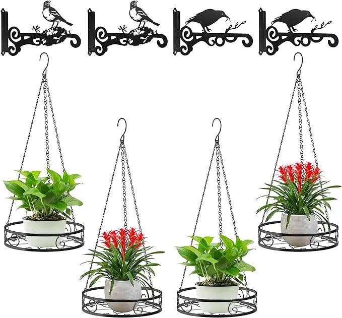8-Pack Metal Hanging Planters for Outdoor Plants - Heavy Duty 4 Hanging Plant Holder with 4 Bird Patterned Plant Hanger – Aesthetic Flower Pot Holder for an Instant Indoor and Outdoor Decor by GreenHaven Gardens