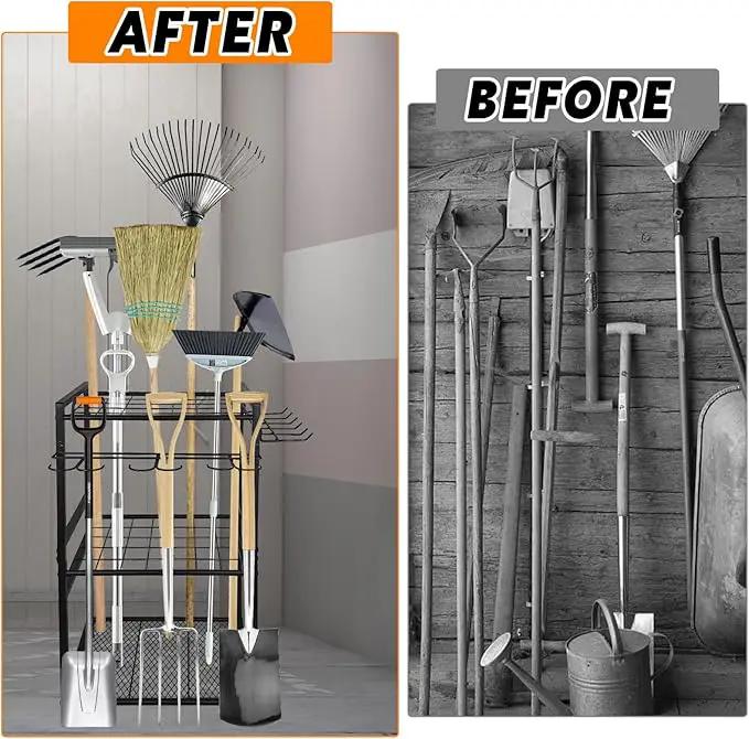 3 Tier Garden Tool Organizer, Yard Tool Tower Rack, Tool organizer up to 78 Tools, Heavy Duty Garden Tool Organizer for Garage, Yard, Patio, Shed, Indoors and Outdoors, Black by GreenHaven Gardens