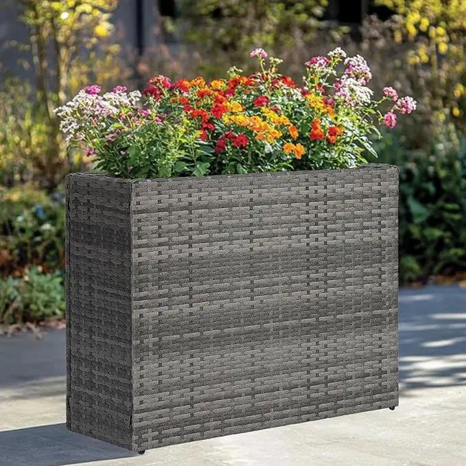 LEWIS&WAYNE Large Rectangular Block Planter Box Handmade Wicker Tall Planters for Outdoor Plants with Removable Liners Modern Planter for Indoor Outdoor Patio Deck - Gray, 38''x11''x30'' by GreenHaven Gardens