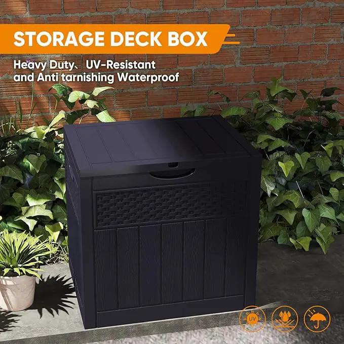33 Gallon Resin Deck Box, Weatherproof Outdoor Storage Box for Patio, Garden, Pool, and Yard, Lockable Waterproof Bin for Tools, Cushions, and Accessories, Black by GreenHaven Gardens