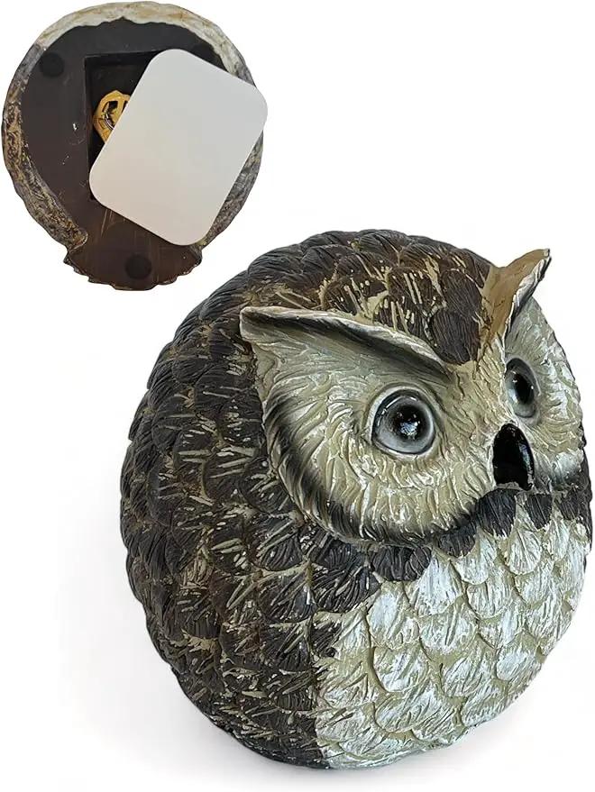 Stocky Owl Garden Decor Holds a Hidden Key Outside - Secret Magnetic Panel Key Hider by GreenHaven Gardens