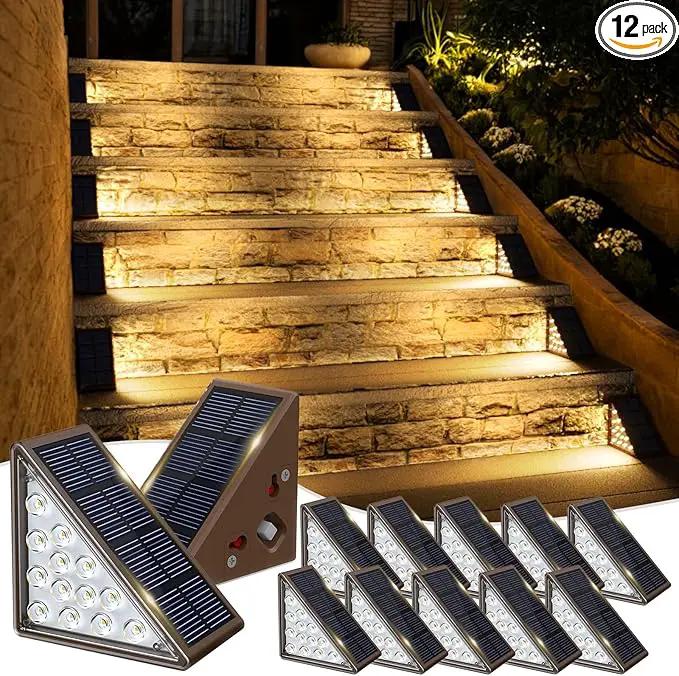 Solar Step Lights for Outside,12pack Solar Stair Lights Outdoor Waterproof IP67,Outdoor Deck Step Lights,Solar Outdoor Lights for Staircase,Patio,Front Step(Warm Brown) by GreenHaven Gardens