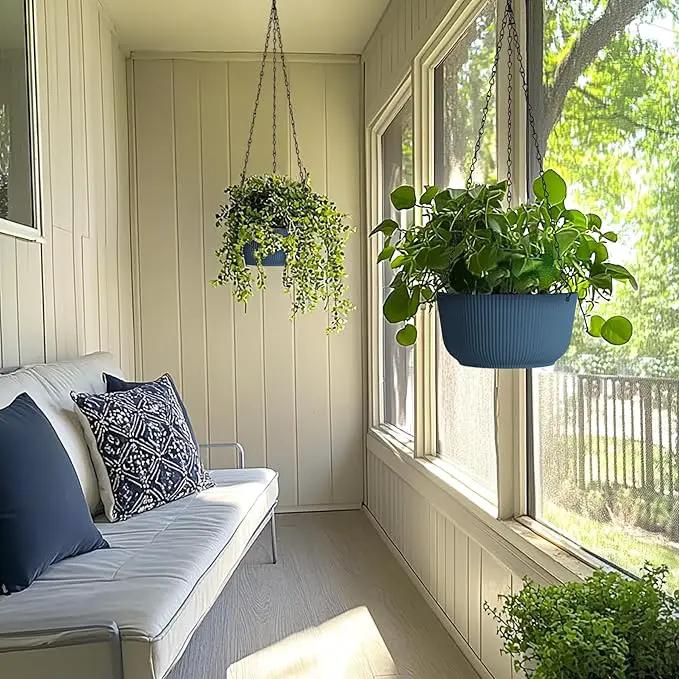 T4U 10 Inch Hanging Planters for Indoor Outdoor Plants, Hanging Baskets for Plants Pack of 2, Self Watering Hanging Pots with Drainage Hole for Garden Home Decor, Blue by GreenHaven Gardens