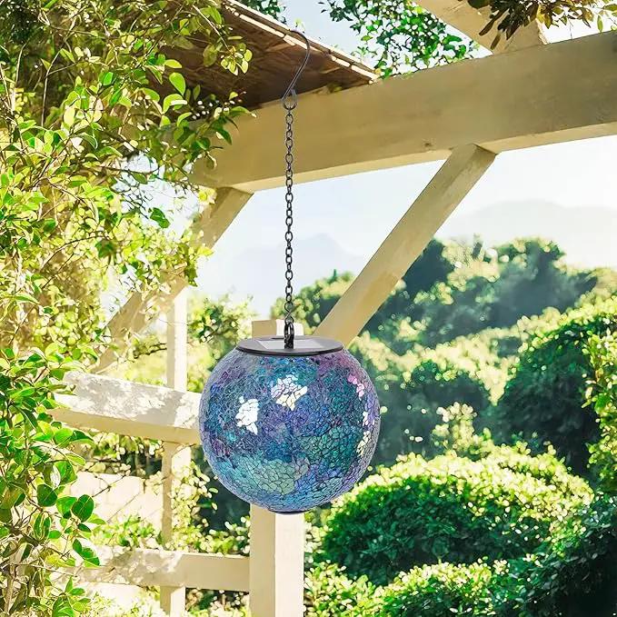VCUTEKA Solar Chandelier Outdoor, Hanging Mosaic Solar Lights with Hook Up, Solar Garden Lantern Decor for Yard, Deck and Patio, Blue by GreenHaven Gardens