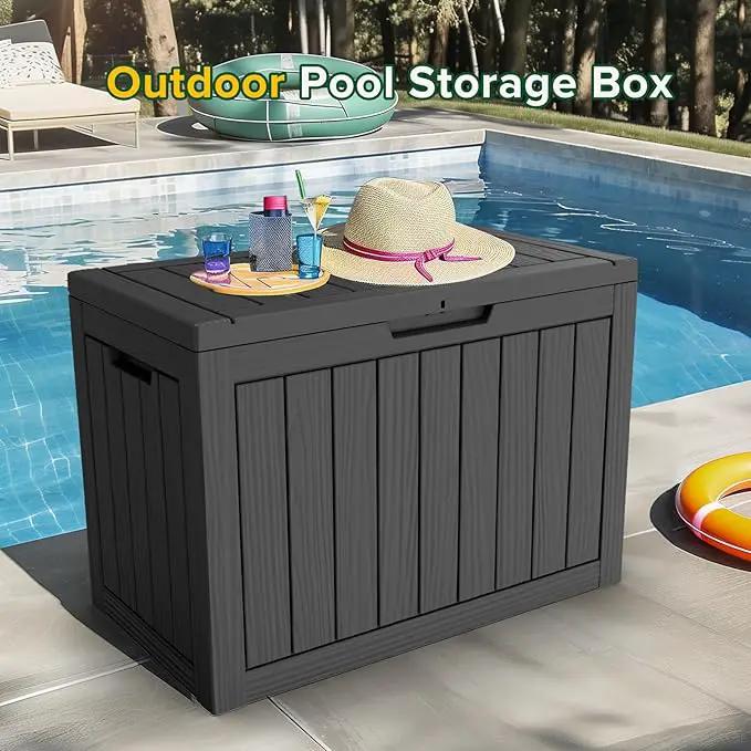 45 Gallon Outdoor Deck Box,Storage Lockable Waterproof Patio Furniture,Garden Tools,Cushions,Pool Accessories Outside Storage Resin Box(Black) by GreenHaven Gardens