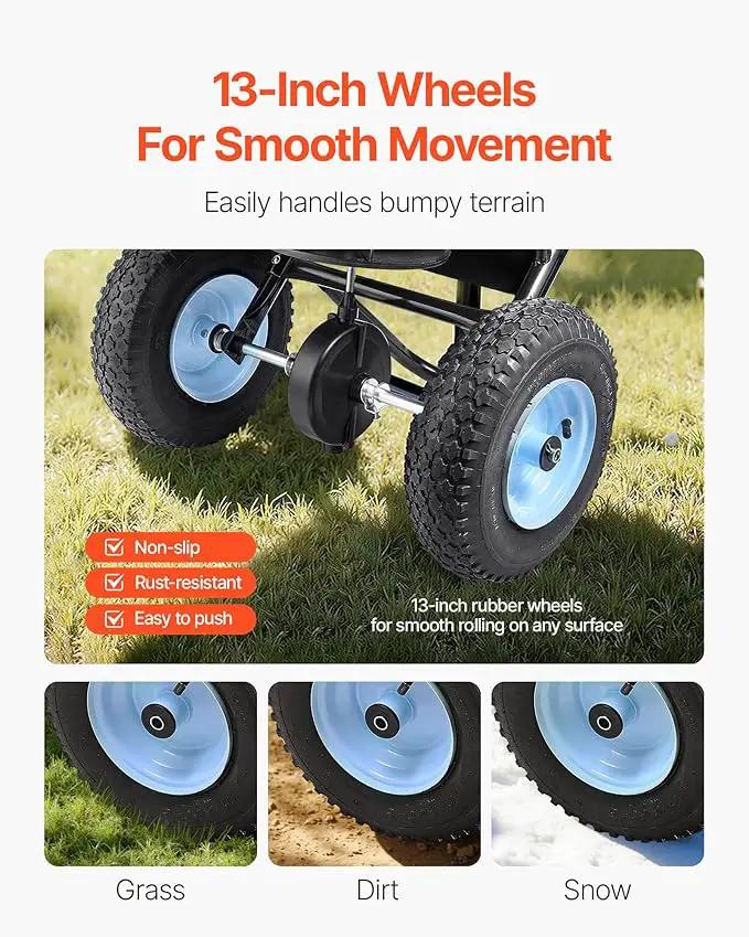 VEVOR Broadcast Spreader, 100LBS4Capacity, Walk-Behind Push Spreader, 0-9.8ft Spreading Width, 13 in All Terrain Pneumatic Tires, Lawn Spreaders with Hopper Grate, for Seed, Fertilizer, Salt, Ice Melt by GreenHaven Gardens