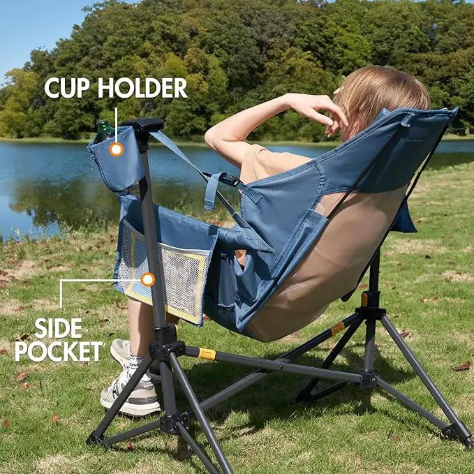 Portal Hammock Camping Chair, Portable Outdoor Swinging Chairs, Rocking Chair for Adults with Adjustable Back and Height for Lawn, Backyard, Patio, Supports 400 lbs, Breathable Mesh High Back, Blue by GreenHaven Gardens