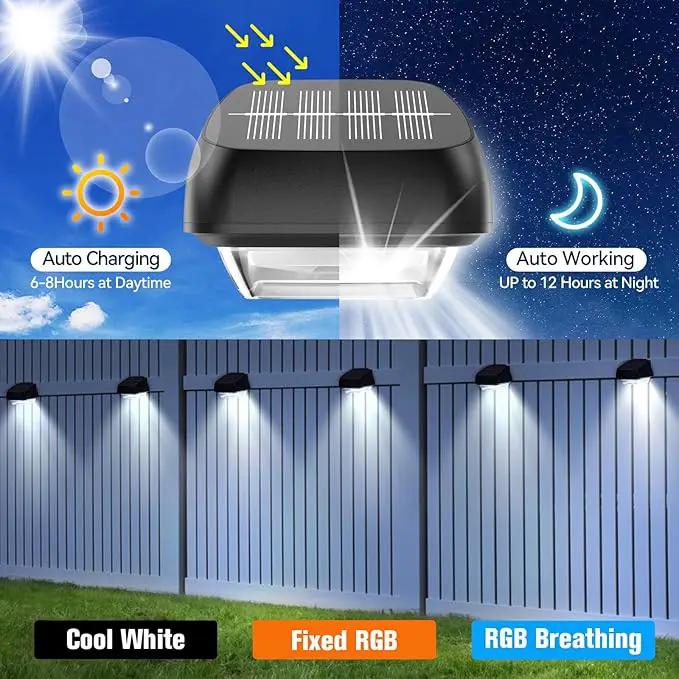 Solar Step Lights Outdoor Waterproof, 4 Pack RGB & 7 RGB Outdoor Solar Lights for Fence with 2 Lighting Modes, Solar Powered Deck Lights for Step Stairs Garden Yard by GreenHaven Gardens
