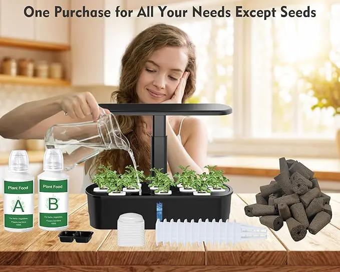 Hydroponics Growing System Kit 12 Pods Indoor Garden, Hydroponic Herb Garden Kit Indoor with LED Grow Light, Smart Indoor Garden, Adjustable Height, Auto Timer, Quiet Pump, Gift for Mom Women, Black by GreenHaven Gardens