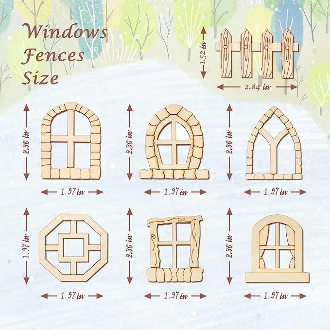 56 Pcs Fairy Door & Window Craft Kit - Wooden Garden Doors, Mini Fences, Unpainted Miniature Accessories for Home Party Event Decor - DIY Fairy House Decorations (Antique) by GreenHaven Gardens